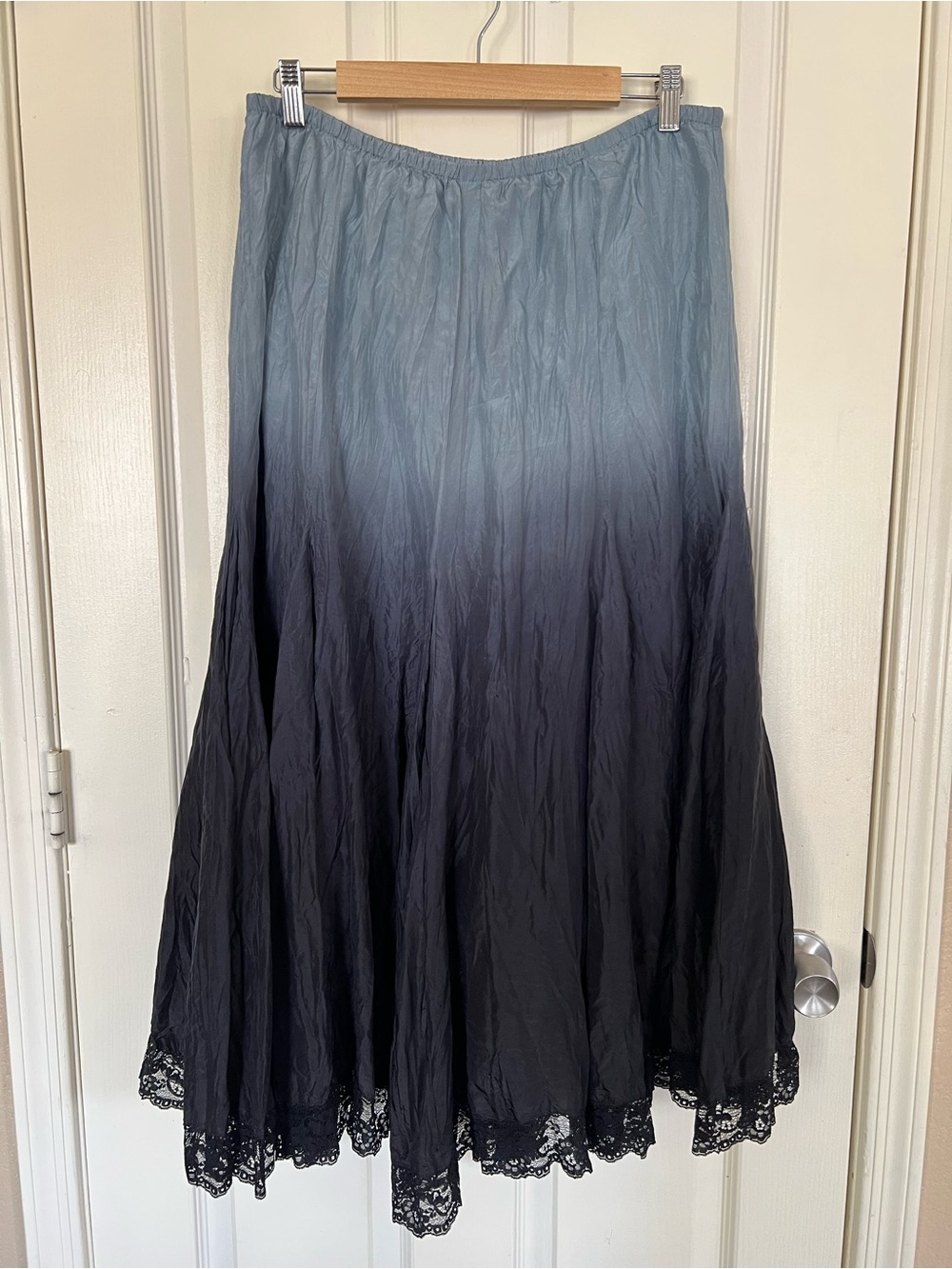Karen Kane Petites M 100% Silk Ombré Lace Trim Maxi Skirt